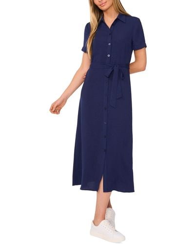 Cece Short-sleeve Belted Midi Shirtdress - Blue