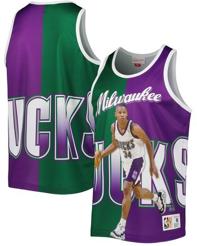 Mitchell & Ness Ray Allen Hunter Green And Purple Milwaukee Bucks Sublimated Player Tank Top - Multicolor