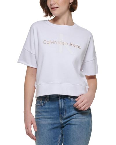 Calvin Klein Cut Sleeve Foil Logo Top - White