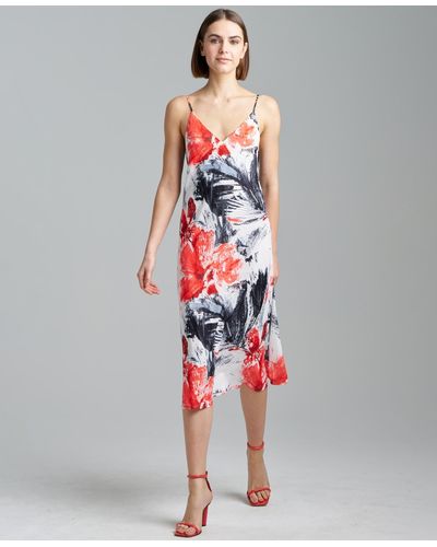Natori Floral-print V-neck Midi Slip Dress - Red
