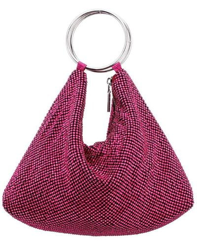 Nina Glass Crystal Mesh Double Ring Handle Pouch Bag - Purple