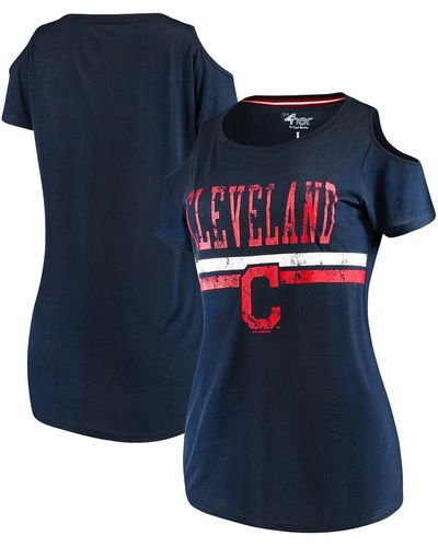 G-III 4Her by Carl Banks Cleveland Indians Clear The Bases Cold Shoulder Scoop Neck T-shirt - Blue
