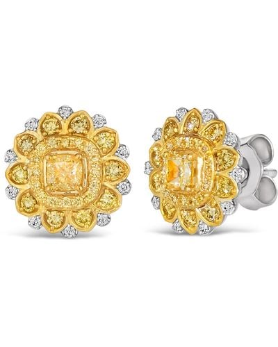 Le Vian Sunny Yellow Diamond (5/8 Ct. T.w.) & Vanilla Diamond Accent Starflower Earrings In Platinum & 14k Gold