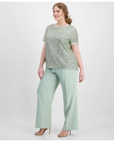 Anne Klein Plus Size Extended-tab Wide-leg Pants - Green