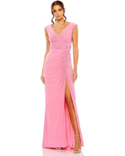 Mac Duggal Ieena Sleeveless Side Ruched Slit Gown - Pink