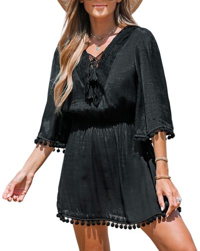 CUPSHE Lace-up Tassel Cover-up Dress - Black