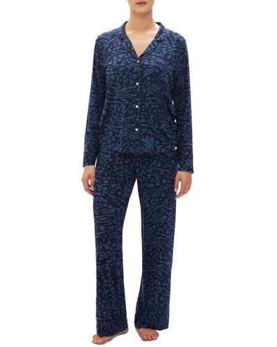 Gap 2-pc. Notched-collar Long-sleeve Pajamas Set - Blue