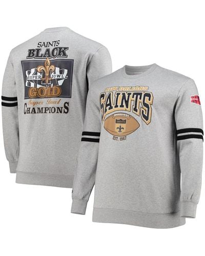 Mitchell & Ness Heather Gray New Orleans Saints Big And Tall Allover Print Pullover Sweatshirt