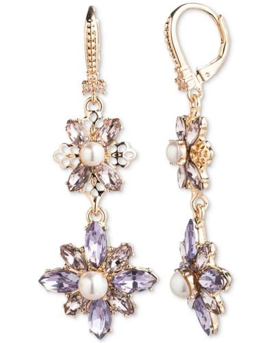 Marchesa Gold-tone Stone Floral Double Drop Earrings - White