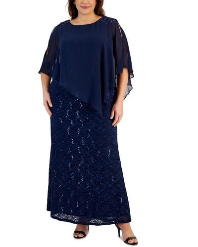 Sl Fashions Plus Size Beaded Popover Gown - Blue