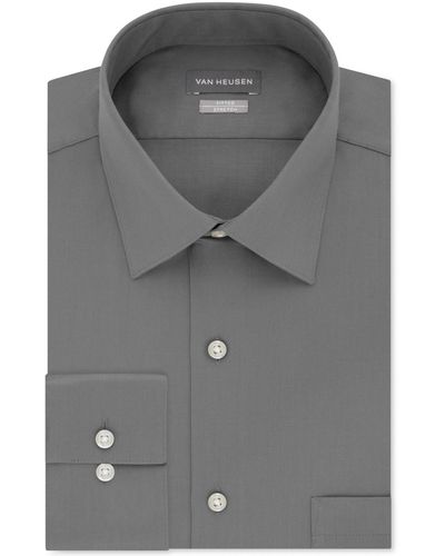 Van Heusen Fitted Stretch Wrinkle Free Sateen Solid Dress Shirt - Gray