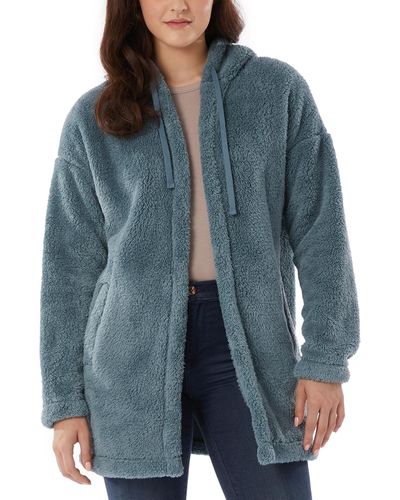 32 Degrees Hooded Fleece Drawstring Cardigan - Blue