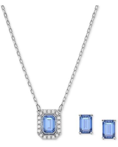Swarovski Silver-tone Millenia Crystal Stud Earrings & 14-7/8" Pendant Necklace Set - Blue