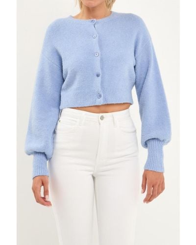 Endless Rose Knitted Puff Sleeve Cardigan - Blue