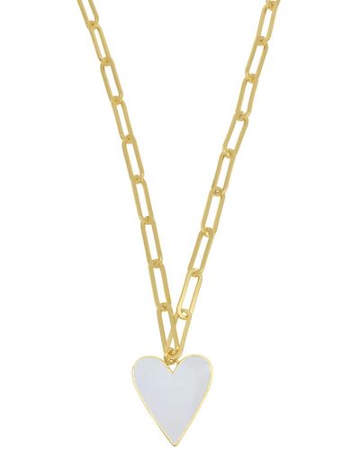 Adornia 20-22" Adjustable 14k Gold Plated Enamel Heart Paper Clip Chain Necklace - Metallic