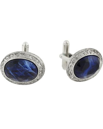 1928 Jewelry Silver-tone Oval Cufflinks - Blue