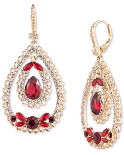 Marchesa Gold-tone Stone & Crystal Double Teardrop Orbital Drop Earrings - Red