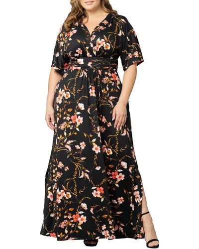 Kiyonna Plus Size Vienna Kimono Sleeve Long Maxi Dress - Black