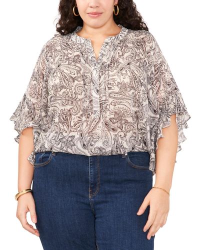 Vince Camuto Trendy Plus Size Pintucked Ruffle-sleeve Blouse - Brown