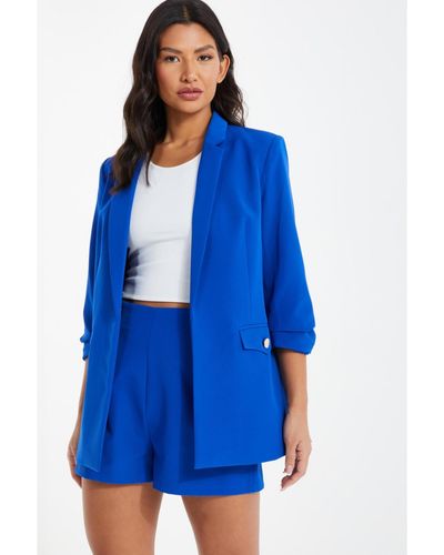 Quiz Ruched Sleeve Tailored Blazer - Blue