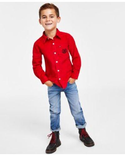 Tommy Hilfiger Toddler Little Boys Corduroy Shirt Blue Stone Jeans - Red