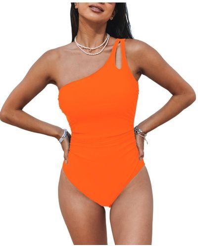 CUPSHE Tummy Control One Shoulder Cutout Slimming One Piece Swimsuit - Orange