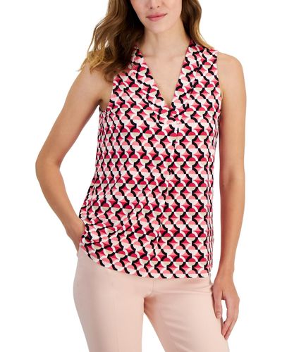 Anne Klein Abstract-print Sleeveless Shell Top - Red