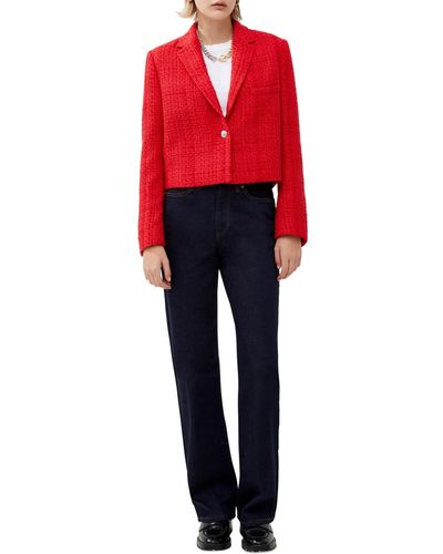 French Connection Cropped Long-sleeve Tweed Blazer - Red