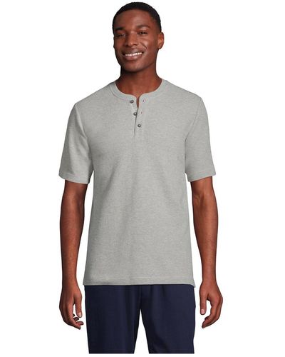 Lands' End Tall Waffle Short Sleeve Pajama Henley T-shirt - Gray