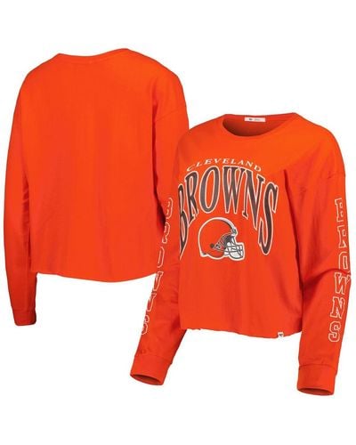'47 Orange Cleveland Browns Skyler Parkway Cropped Long Sleeve T-shirt