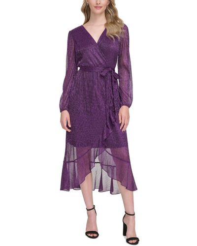 Kensie Ruffled Faux-wrap Dress - Purple