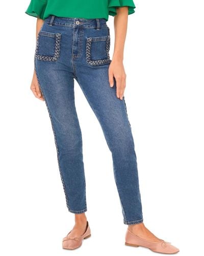 Cece Braided Patch Pocket Skinny Jeans - Blue
