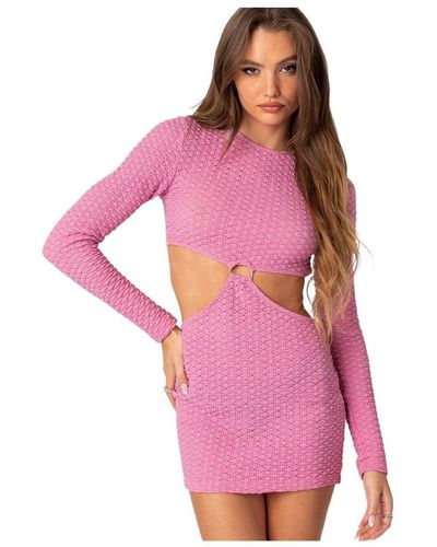 Edikted Nekita Textured Cut Out Mini Dress - Pink