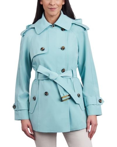 London Fog Double-breasted Belted Trench Coat - Blue