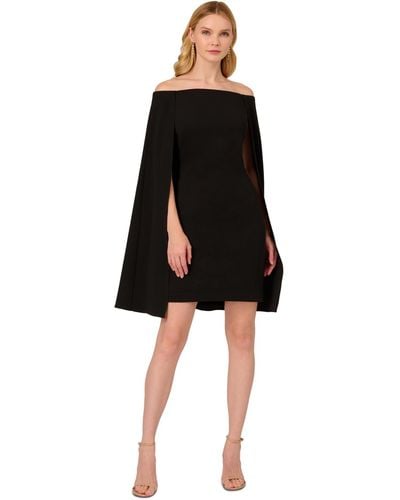 Adrianna Papell Off-the-shoulder Cape Dress - Black