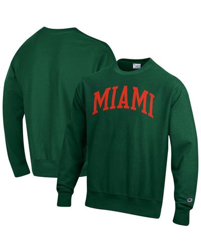 Champion Miami Hurricanes Arch Reverse Weave Pullover Sweatshirt - Green