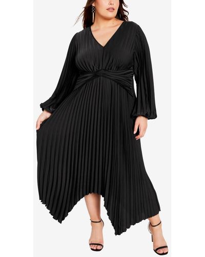 Avenue Plus Size Eve Pleat V-neck Maxi Dress - Black