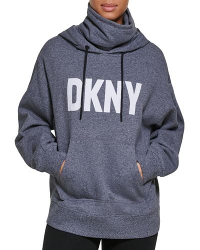 DKNY Sport Funnel-neck Logo-print Hoodie - Blue