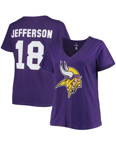 Fanatics Plus Size Justin Jefferson Minnesota Vikings Name Number V-neck T-shirt - Purple