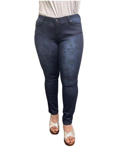 Poetic Justice Curvy Fit Stretch Denim Blasted Daisy Printed Mid-rise Skinny Jeans - Blue