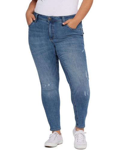 Seven7 Plus Size Mid Rise Flap Pocket Skinny Jeans - Blue