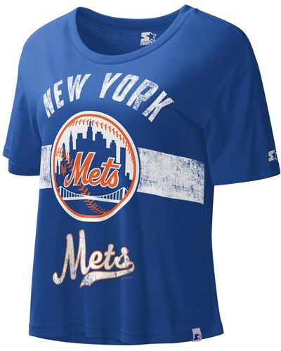 Starter New York Mets Cooperstown Collection Record Setter Crop Top - Blue