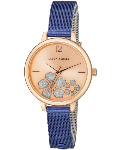 Laura Ashley Sunray Floral Stone Dial Alloy Bracelet Watch 34mm - Blue