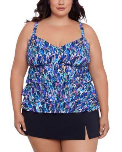 Swim Solutions Plus Size Printed Triple Tier Tankini Swim Skirt Created For Macys - Blue