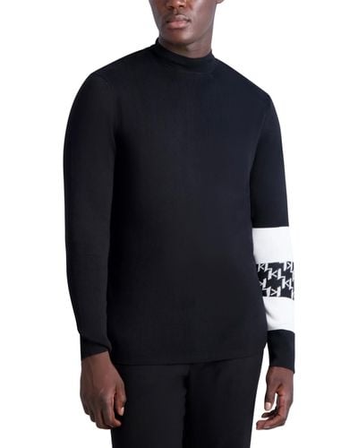 Karl Lagerfeld Long Sleeve Mock Neck Sweater - Blue