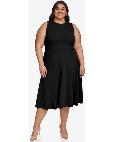 Calvin Klein Plus Size Sleeveless Jewel-neck Dress - Black
