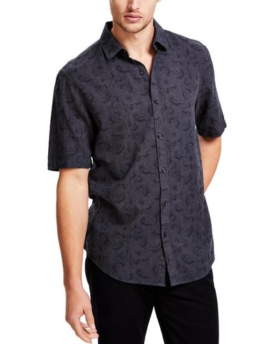 Alfani Terra Regular-fit Floral-print Button-down Shirt - Black