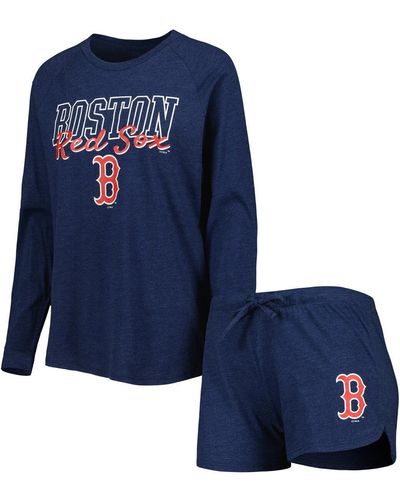 Concepts Sport Boston Red Sox Meter Knit Raglan Long Sleeve T-shirt And Shorts Sleep Set - Blue