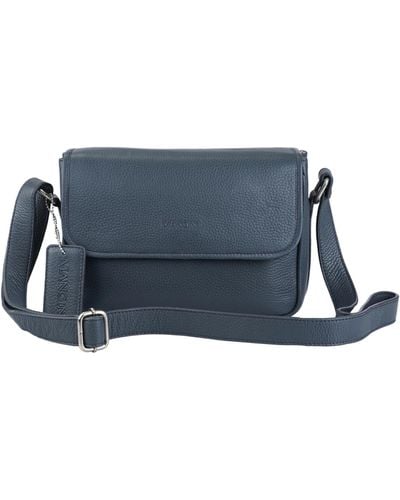 Mancini Pebbled Collection Kimberly Leather Flap Closure Handbag - Blue