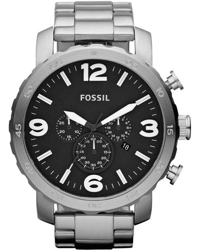 Fossil Chronograph Nate Stainless Steel Bracelet Watch 50mm Jr1353 - Metallic